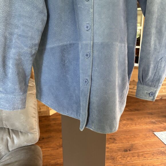 Bagadette 100% Suede Leather Shirt Jacket Women S Periwinkle Blue Button Down - Picture 7 of 10